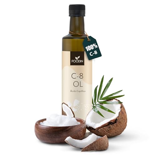 FOODIN Aceite MCT C8, 500ml Aceite de Coco, Mejor para Dieta Cetogénica, Aceite MCT Cetonas para Beber, 3x Más Cetonas (100% C8), Aceite de Coco Líquido y Sin Sabor (1x500ml)