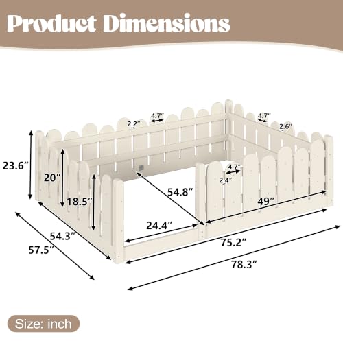 Image of Bellemave Full Size Kids Montessori Floor Bed,Floor Bed Frame with Rounded Safety Guardrail,Solid Wood Montessori Bed for Girls Boys,Beige