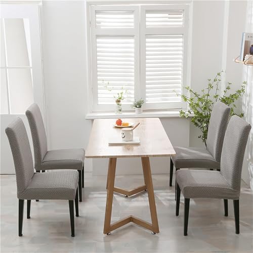 Image of House of Quirk Elastic Jacquard Chair Cover Stretch Removable Washable Short Dining Chair Cover Protector Seat Slipcover (Pack of 6, Dark Grey)