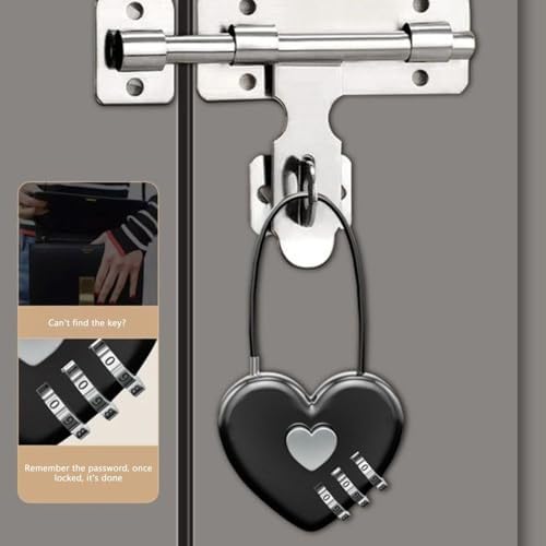Valentine's Day Heart Style 3 Digit Password Schoolbag Padlock Password Code Padlock Love Password Lock Concentric Lock Combination Lock(Black)