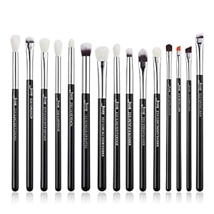 Jessup Eye Makeup Brushes Set Professional 15pcs with Eyeshadow Blending Concealer Eyebrow Eyliner Brush (Pearl Black/Silver)