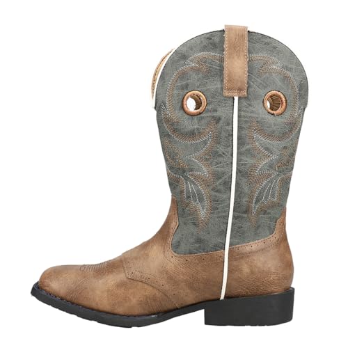 ROPER Kids Boys Daniel Distressed Saddle Embroidery Square Toe Casual Boots Mid Calf - Blue, Brown3