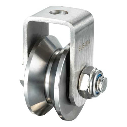 KCNOFNC Polea con 2 rodamientos de bolas, acero inoxidable, polea de 48 mm tipo V para cuerdas de 12 mm, cable de acero, capacidad de carga de 500 kg, 1 pieza