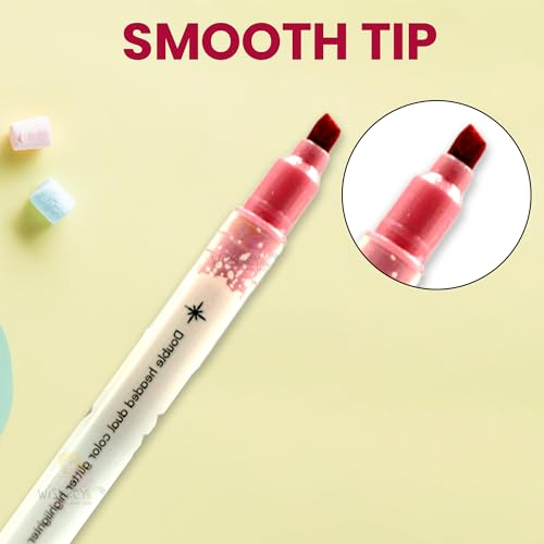 Image of WISHKEY Double-Head Glitter Marker Pens, Shining Non-Toxic Ink, Quick Drying Shimmery Colorful Highlighter Pens for Multipurpose, Stationery Items for Kids and Adults, 8+ Years (Pack of 6, Multicolor)