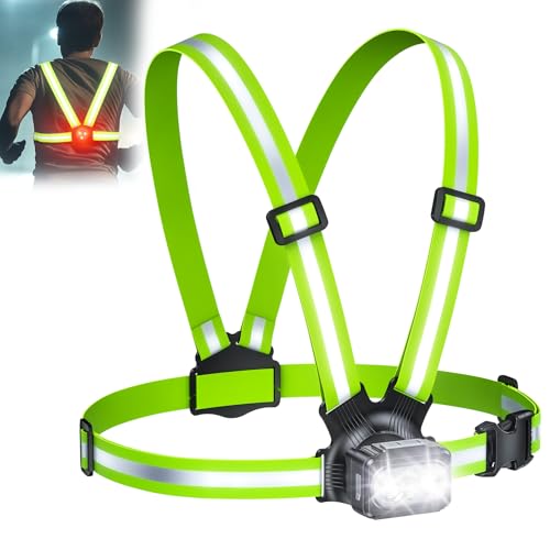 Viccux 500LM High-Vis Running Lights for Runners with Rear Light, Adjustable 45° Beam & 360° Reflective Vest, IPX4 Waterproof Running Vest Light for Night Walking/Cycling/Jogging, 3.5-20Hrs Runtime