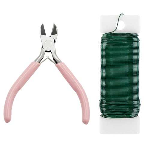 Green Floral Wire Stem Kit 22Gauge With Cutter - 2Pcs Garden Wreath & Wedding Garland Floristry Making Supplies for Bouquet Stem Wrap Craft DIY Flower Festival