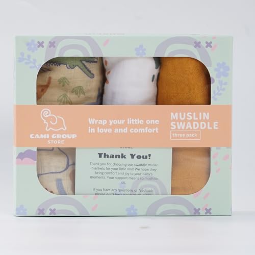 Image of Muslin Swaddle Blankets for Baby, 3 Pack, Floral and Solid Patterns (Mustard)