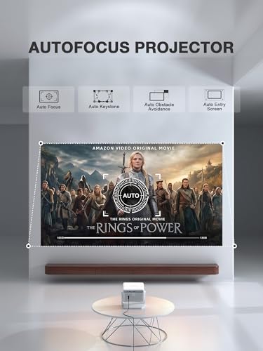 Image of [Now with Netflix & 3600ANSI] 4K Smart Projector with WiFi and Bluetooth, Auto Focus & Keystone Mini Projector with Stand, Outdoor Home Theater Small Proyector for bedroom(white)