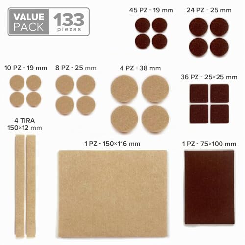 Miniatura 5 de Almohadillas De Fieltro Para Muebles X-Protector 133 Piezas, Beige Y Marron - Fieltro Adhesivo, Fieltros Para Sillas - Mejores Protectores De Suelo De Madera - Protectores De Suelo Para Muebles