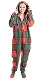 Forever Lazy Footed Adult Onesie - Holiday Plaid - XS