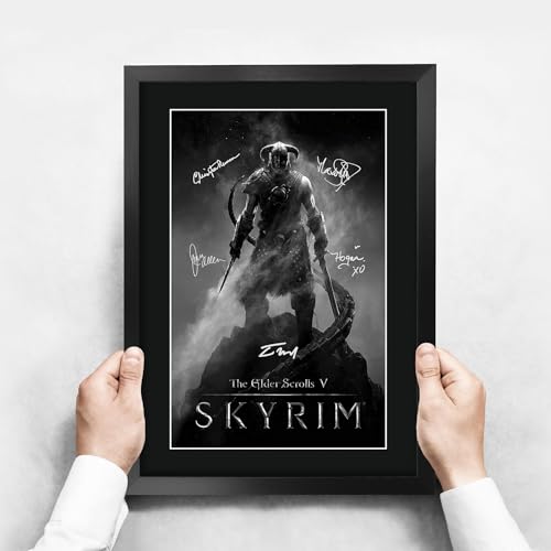 Cadre Skyrim autographe signé A3 poster sous verre déco gaming