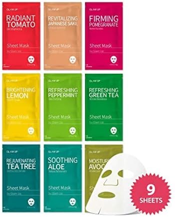 GLAM UP Sheet mask Facial Sheet Mask BTS 9Combo-The Ultimate Supreme Collection for Every Skin Condition Day to Day Skin Concerns. Nature made Freshly packed Original Korean Face 9 sheet Mask
