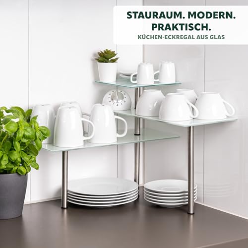 bremermann Estantería esquinera de Cristal, estantería de Cocina de Cristal y Acero Inoxidable (Blanco) - imagen 3