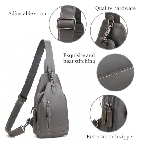 Image of Genuine Leather Sling Bag for Men and Women Chest Pack Purse Crossbody Shoulder Bag Sling Backpack (Gray)