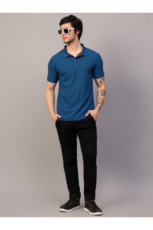 Image of Men's Poly Cotton-Matty Tshirt with Regular Fit Solid Pattern Half Sleeve Standard Length and Button Down Closure|Men's T-Shirts