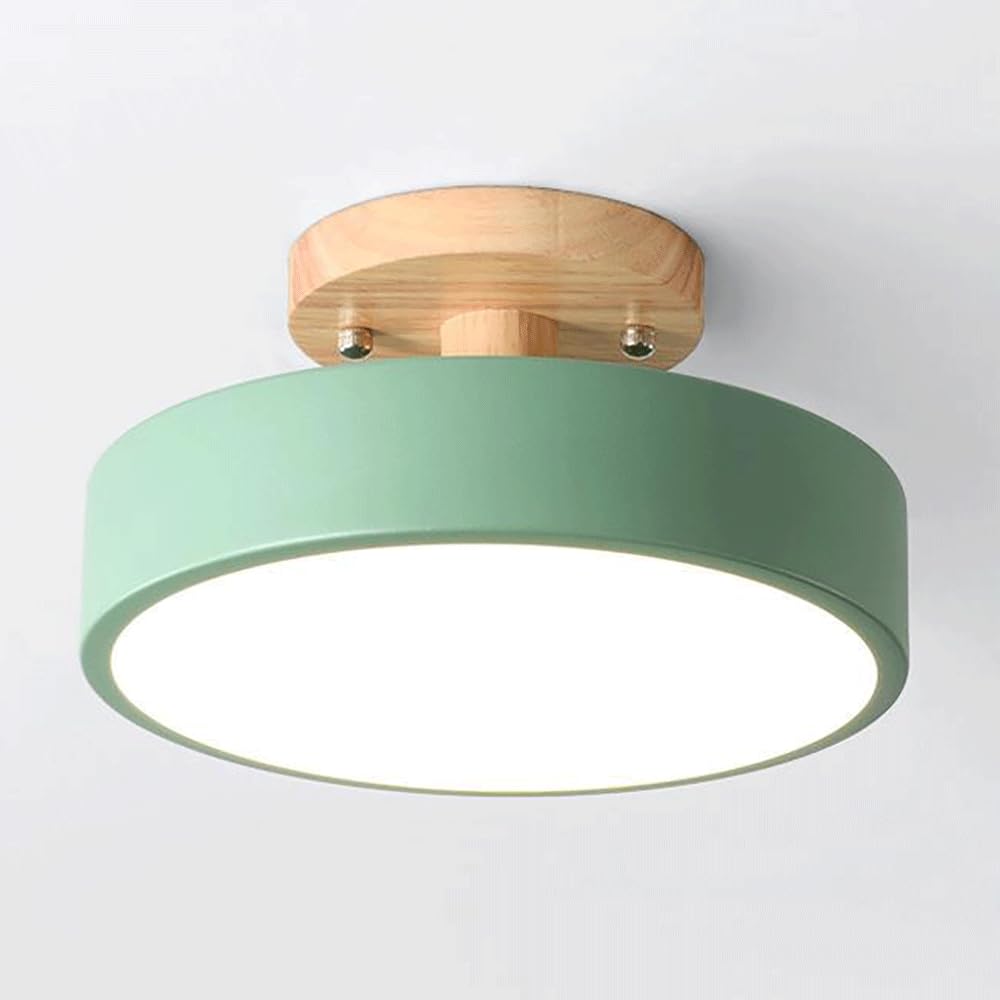Plafonnier macaron vert pour salle de bain et cuisine lumineuse et bois