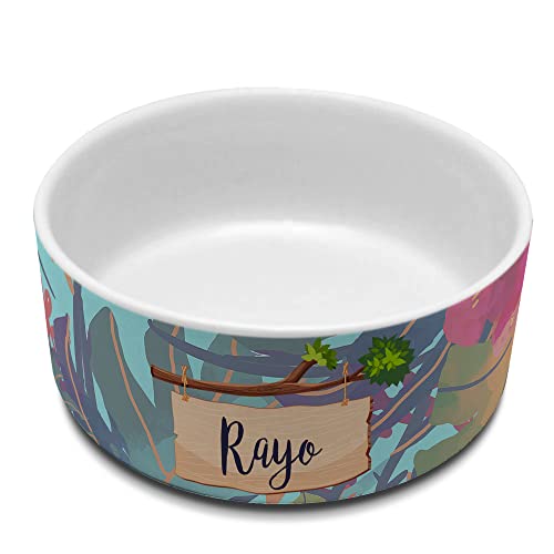 Plato Perro. Comedero Perro. Comederos y Bebederos con Nombre. Comedero Personalizado. Cuenco Cerámica. Volumen 650ml. Tropical