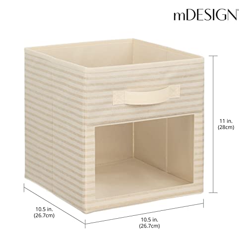 Mdesign Fabric Nursery/Playroom Closet Storage Organizer Bin Box, Front Handle/Window For Cube Furniture Shelving Unit, Hold Toys, Clothes, Diapers, Bibs, Lido Collection, 4 Pack, Natural/Taupe Stripe #TOP3