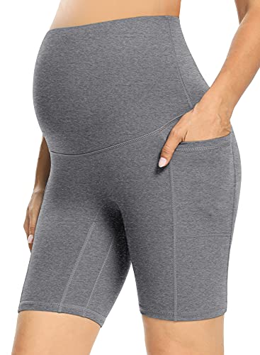 GLAMIX Damen Schwangerschafts-Yoga-Shorts, 20,3 cm, für Schwangerschaft, über dem Bauch - Grau - Klein Cover