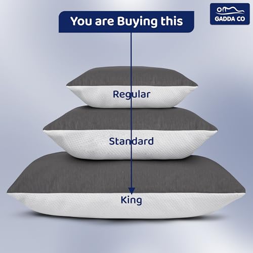 Image of GADDA CO Hollow Fiber King Size Sleeping Pillows, Set of 4 -Soft & Fluffy, Height Adjustable, Microfiber Fill, Hotel-Like Comfort, Cloud-Like Sleep, Neck & Shoulder Support, 36 x 20 Inch, White & Grey