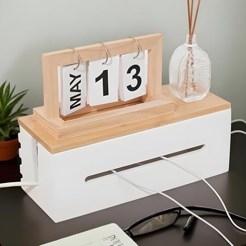 Boîte de rangement câbles et cache-fils en bois pour bureau et studio