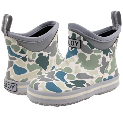 Buoy Toddler Ankle Rain Boots for Girls and Boys Kids Boat Shoes for Muck Waterproof Rubber Deck Boots White Duck Camo Size 1