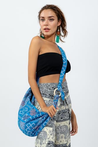 Image of Hobo Crossbody Bag for Women - Handmade Cotton Boho Purse with Wooden Ring | Lightweight Slouchy Shoulder Sling Tote Bag
