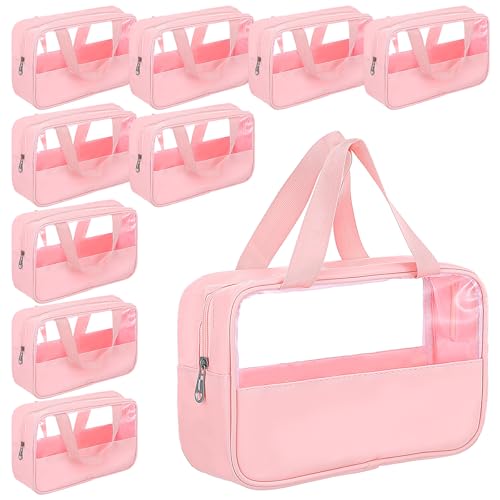 Limbeuuu 10 Pcs Translucent Make up Bag Toiletry Organizer for Women Men Waterproof Portable Cosmetic Travel Bag with Hanging Handles Travel Storage Carry Pouch, 10.2 x 6.3 x 2.8 Inches