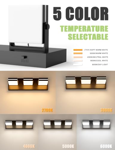 Image of VOLISUN 3 Light Bathroom Vanity Light, 24 inch Dimmable Bathroom Light Fixtures Over Mirror, 5 Color Temperatures, 180Rotatable Head, Black LED Vanity Lights for Bathrooms-ETL Certificated