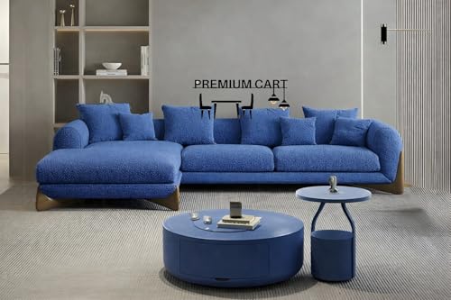Image of Upholstered 3 Seater Sofa Three Seater Sofa with Wooden Legs for Living Room Hotels & Offices (RHS 4 Seater Blue Boucle)