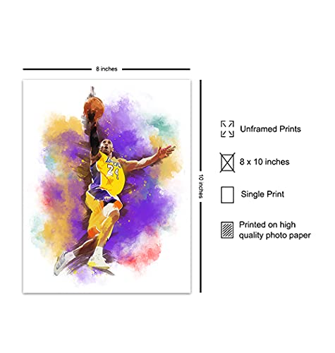 Original Kobe Bryant Watercolor Wall Art Print - 8X10 Wall Decor For Bedroom, Living Room, Gym, Office - Home Decoration Poster Or Gift For La Lakers, Sports, Basketball Fan - Unframed #TOP1