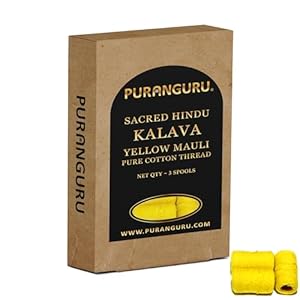 Handmade Yellow Kalava Moli Thread | 3 Spools x 50 Meters | Pure Cotton Kalawa Mauli | Religious Puja Rakhi Dhaaga | Sacred Hindu Pooja Nadachhadi Raksha Sutra | Wrist Band Laccha Roll