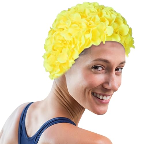 Dulcicasa かわいいスイムキャップ 花柄 レディース ? 髪を守る伸縮性設計 ロングショートヘア対応 プール ビーチ ウォーターアクティビティ用 (B,ワンサイズですべてにフィット)
