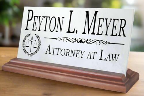 Attorney Desk Name Plate Gift Custom Personalized Office Nameplate for Lawyers - for Desk Or Shelf - Solid Marble