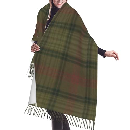 Ross Hunting Weathered Clan Scottish Tartan Women's Winter Scarf - Extra long 71 inch plaid cashmere soft fringe scarf, lightweight and warm, suitable for all seasons