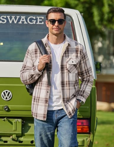 COOFANDY Mens Sherpa Lined Flannel Jacket Long Sleeve Plaid Fleece Lined Jackets Coats Outdoor Dark Brown Medium - image 2
