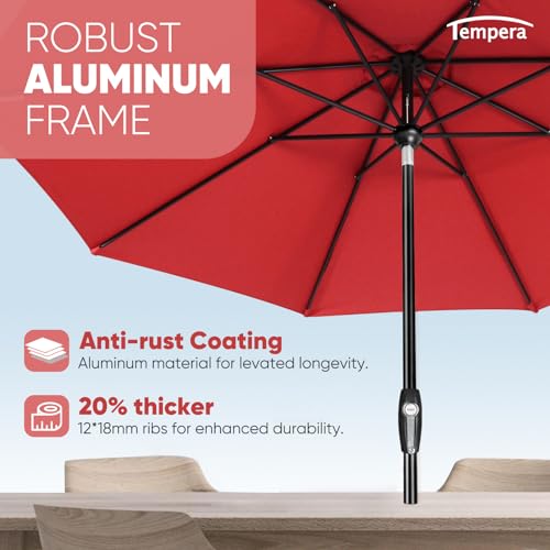 Image of Tempera Patio Market Outdoor Table Umbrella with Auto Tilt and Crank, Large Sun Umbrella with Sturdy Pole & Fade Resistant Canopy, Easy to Set