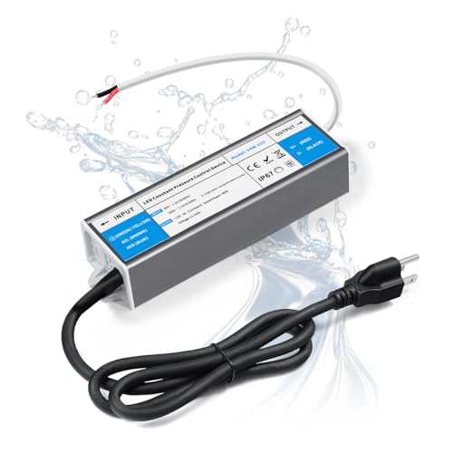 Image of LED Driver 24 Watts Waterproof IP67 Power Supply 85V-265V AC to 12V DC Converter,Quiet and Small LED Transformer Low Voltage Output with 3-Prong Plug 3 Feet Cable for LED Light Strip, Outdoor