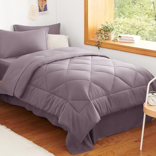 Image of CozyLux Twin XL Comforter Set Dusty Purple - 5 Pieces Twin Extra Long Bed in a Bag for College Dorm, All Season Bedding Set for Girls and Boys, Soft Bed Set with Comforter, Sheets, Pillowcase & Sham