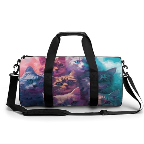 Sac de sport en toile grande capacité motif chat pour voyage et yoga