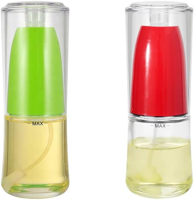 Vinegar and Oil Spray Bottle Mist Sprayer BBQ Cooking Tools Kitchen Tools and Accessories Refillable Oil Sprayer with glass Bottle (Cylinder, Green and Red)