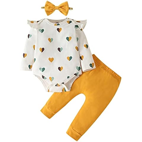 Koonde Baby Girls Pretty 3-piece Outfits (Romper, Trouser & Headband) set for Newborn to 24 Months (Cream+Yellow, 0-3M, 4001) Cover