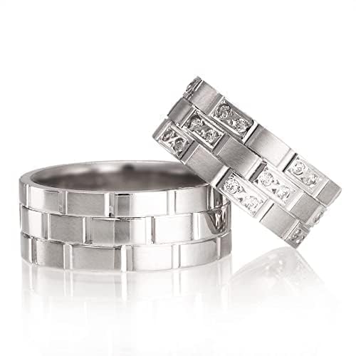 Ehering-Set Silber Paar Passendes Ehering-Set Personalisierter Mann und Frau Ehering-Sets aus 925er Sterlingsilber mit Zirkonia