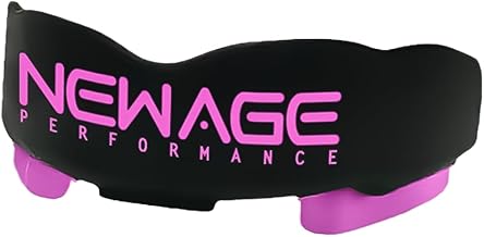 New Age Performance Sports Mouthguard, Low Profile Design, Enhances Athletic Performance Including Strength, Balance & Endurance, Stabilize Jaw for Contact Sports & Protect Teeth, (Black/Pink)