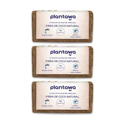 PLANTAWA Fibra de Coco 3 x 10L, Sustrato de Coco, Fibra de Coco Natural, Uso Huerto Urbano, para Plantas, Terrarios, para Orquideas, Compactada