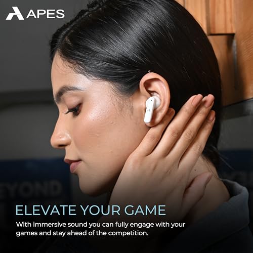 Image of APES SonicPods Wireless Bluetooth Earbuds, 13mm Drivers, 24Hrs Playtime, ANC and ENC (White)