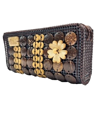 Cottage Handicraft Women’s Coconut Shell Beaded Clutcher Sling, Crossbody Bag Women, Elegent 1 Zip Sling Bag, Handmade Crossbody Bags Long Strap Purse, Side Purse for Women and Girls.