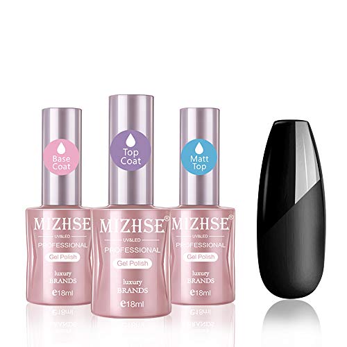 MIZHSE Matte Top Coat and High Gloss Top Gel Coat Base Coat Set,3X18ML No Wipe top Coat, Gel Nail Polish Matte Finish and Long Lasting, Soak Off UV LED Gel Home Salon Manicure Set