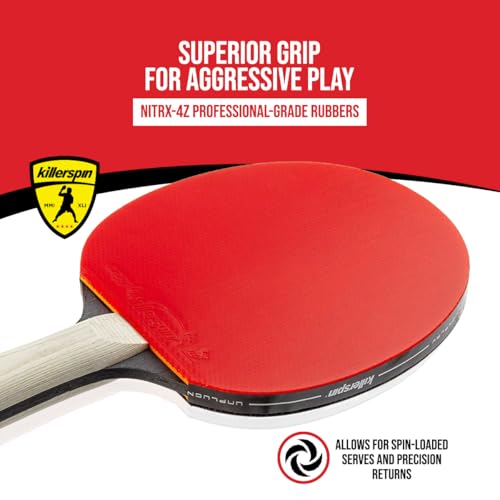 Image of Killerspin JET 600 Table Tennis Paddle, Ping Pong Paddle for Intermediate or Advanced Players, Table Tennis Racket with Wood Blade, Nitrx Rubber Grips Ping Pong Balls, Memory Box for Storage - Red & Black