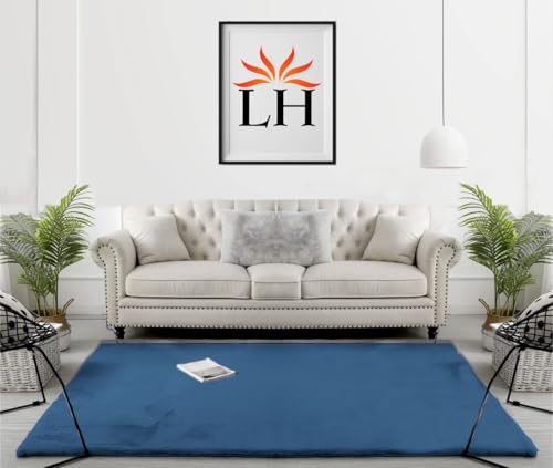 Image of Super Soft Rabbit Fur Silk Wool Carpet Thick and Washable Area Rug for Living Room and Bedroom (Blue, 6 x 9 Feet)